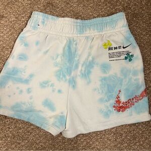 Nike Tie Dye Fleece Shorts Just Do It Graphic Blue White Women’s M